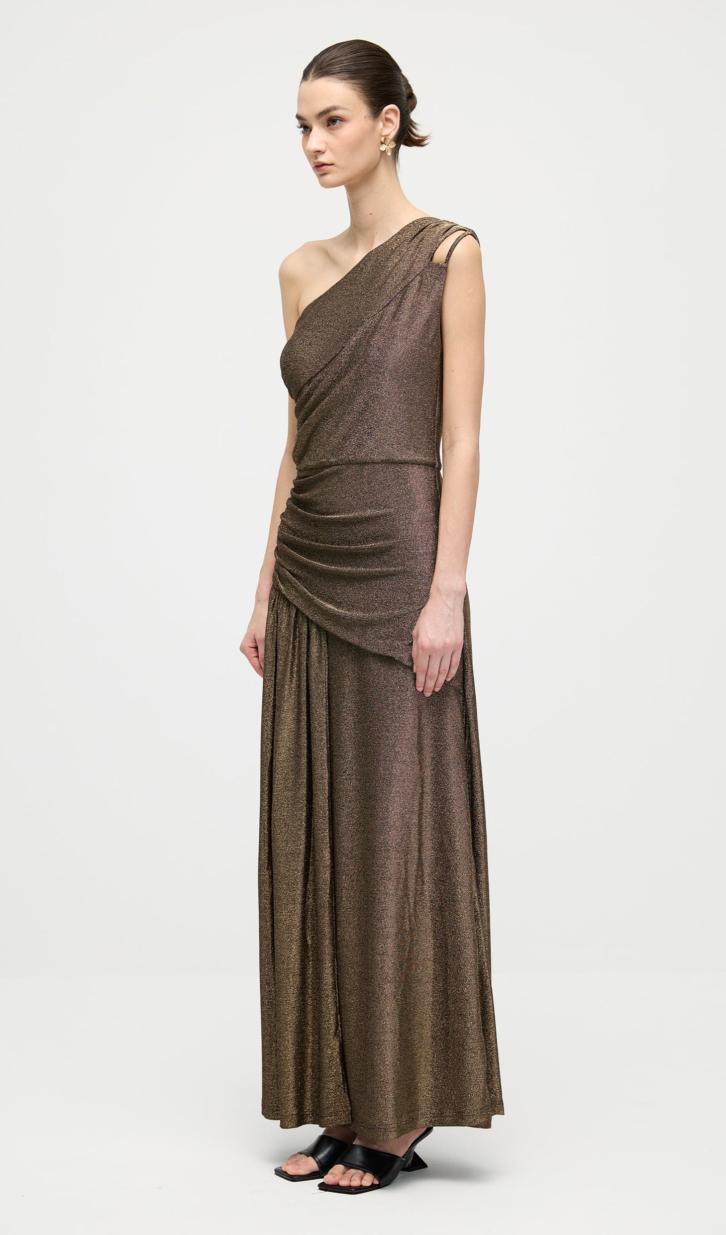 One Shoulder Glitter Split Maxi Dress
