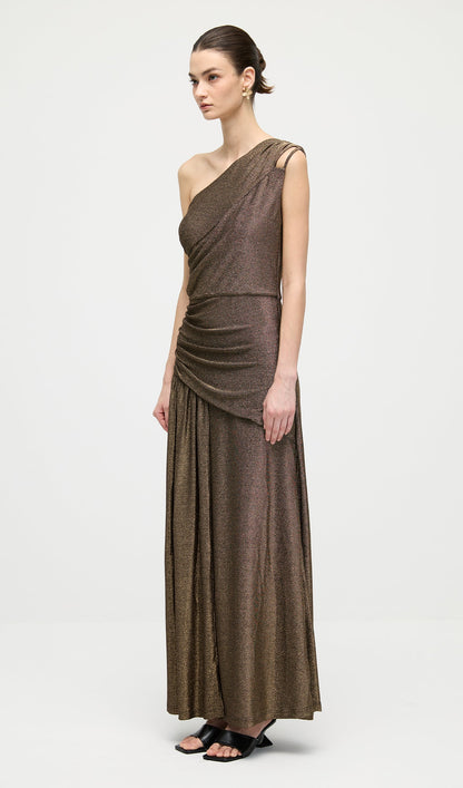 One Shoulder Glitter Split Maxi Dress
