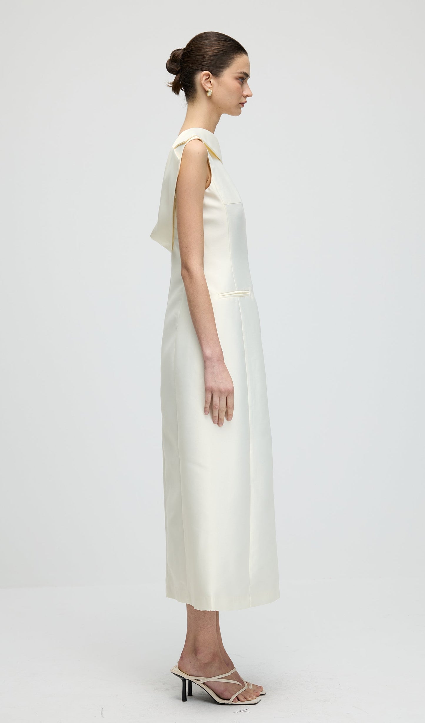 Asymmetrical Neckline Slit Midi Dress