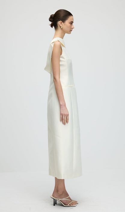 Asymmetrical Neckline Slit Midi Dress
