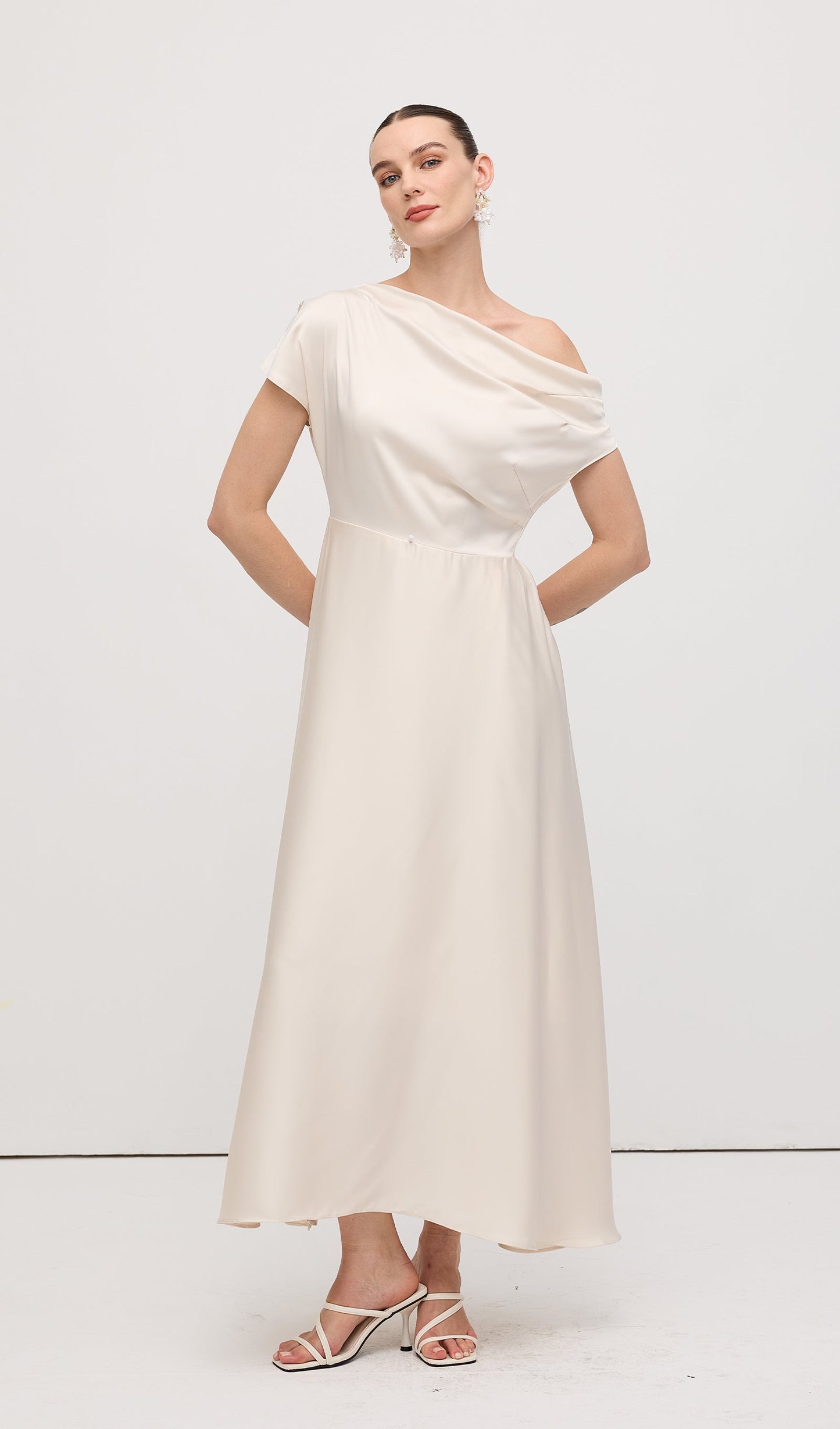 Asymmetry Satin Lace Up Maxi Dress