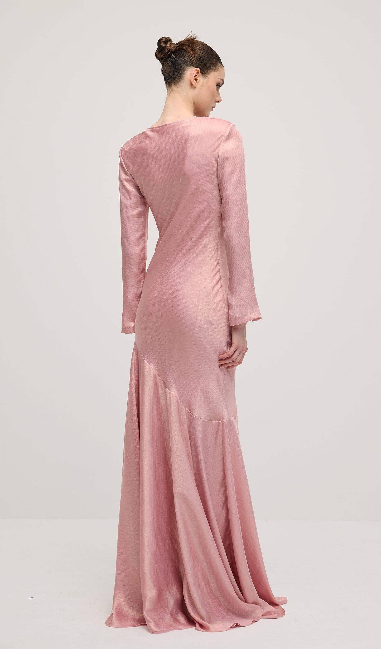 Fitted Satin With Rhinestones Maxi Dress In Pink