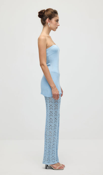 Bandage Knit Top & Crochet Knit Pants In Blue