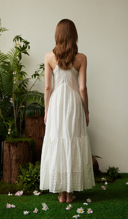 Hollow Embroidery Slip Midi Dress