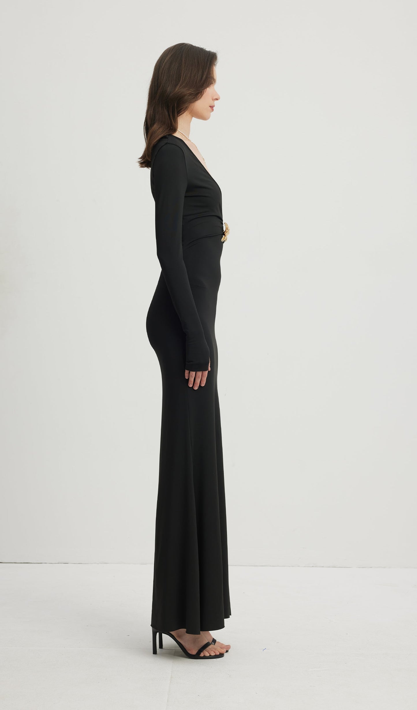 Deep V Neck Maxi Dress Black