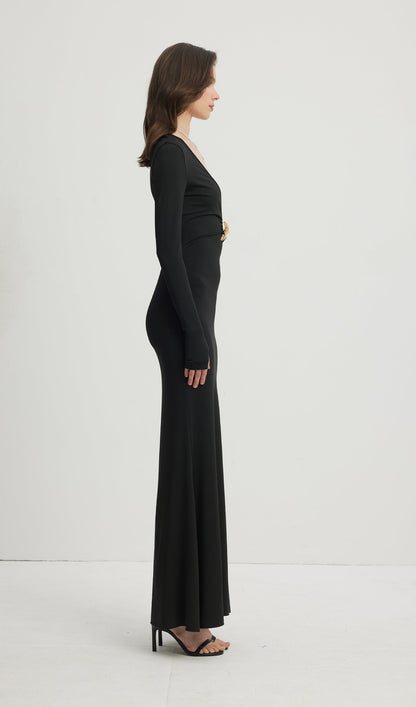 Deep V Neck Maxi Dress Black