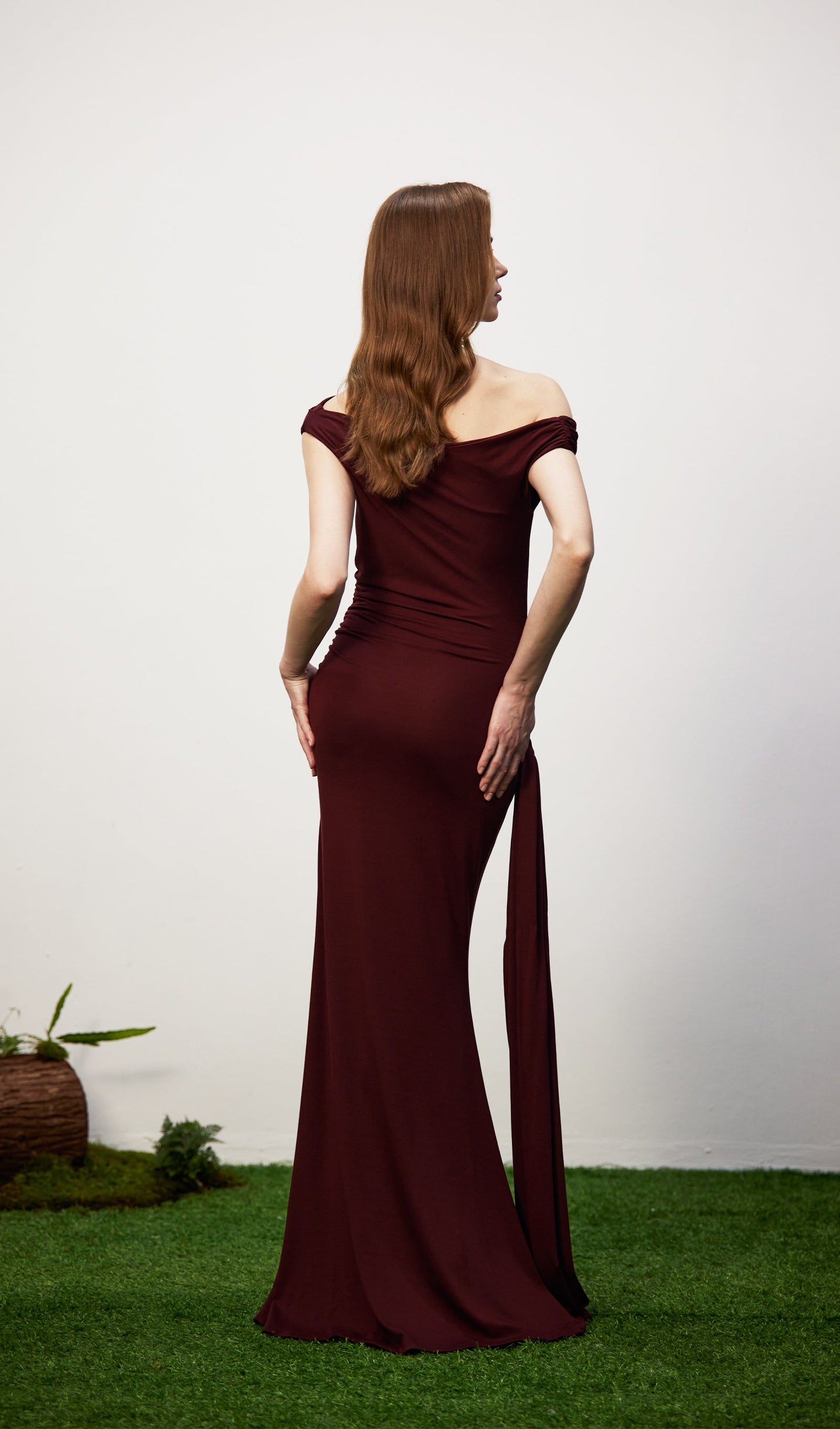 Solid Slinky Fishtail Maxi Dress - Mahogany