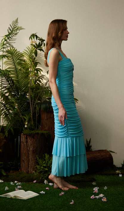 Ruched Mesh Maxi Dress