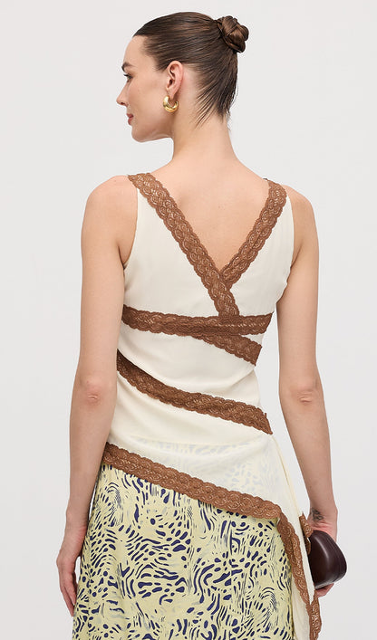 Asymmetric Lace Panel Top
