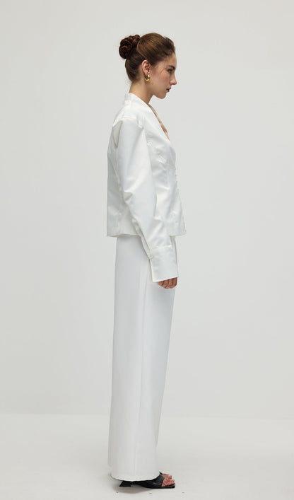 Solid Deep V Wide Shoulder Coat