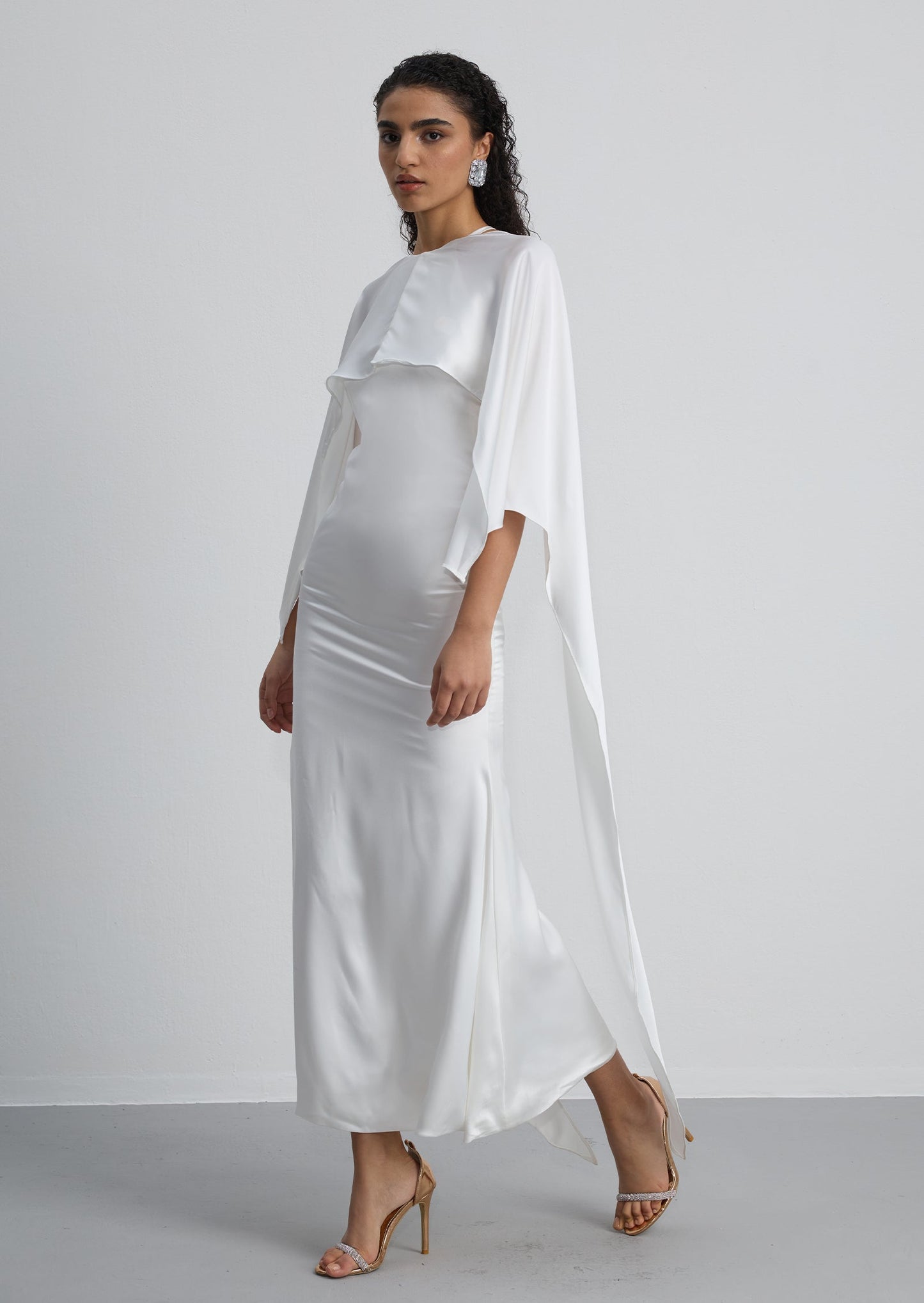 Satin Cape Two Piece Maxi Dress
