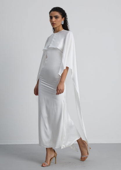Satin Cape Two Piece Maxi Dress