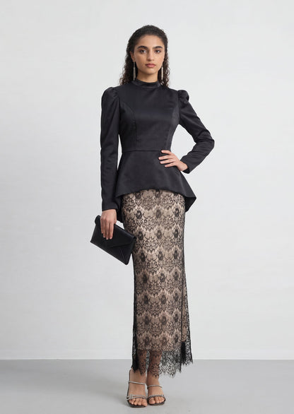 Eline High Neck Top & Lace Skirt Two Piece Set