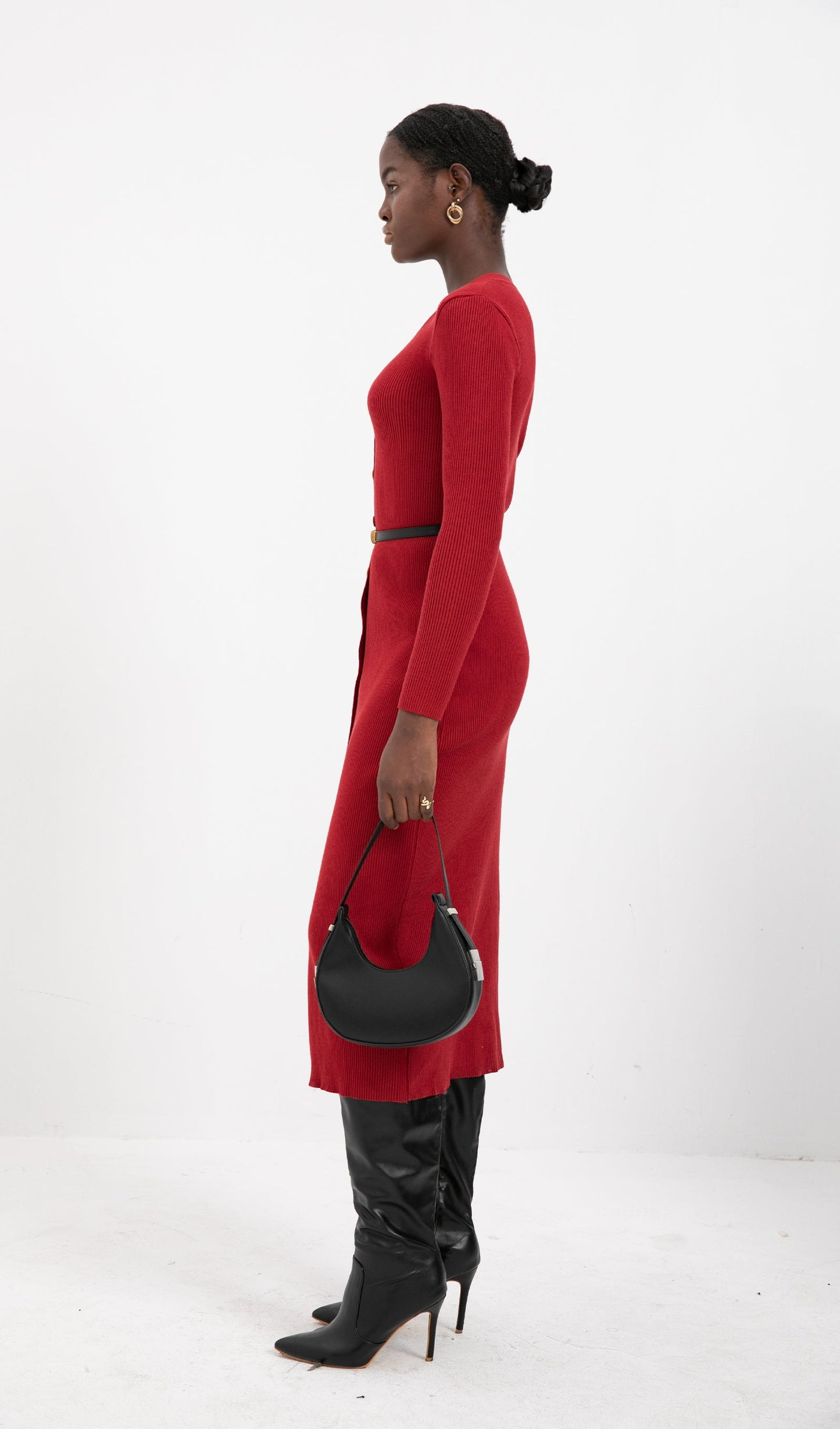 Trendy Red Knitted Midi Dress