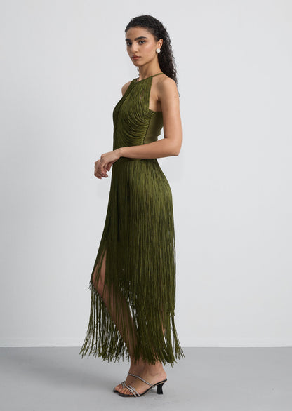 Halter Fringe Maxi Dress