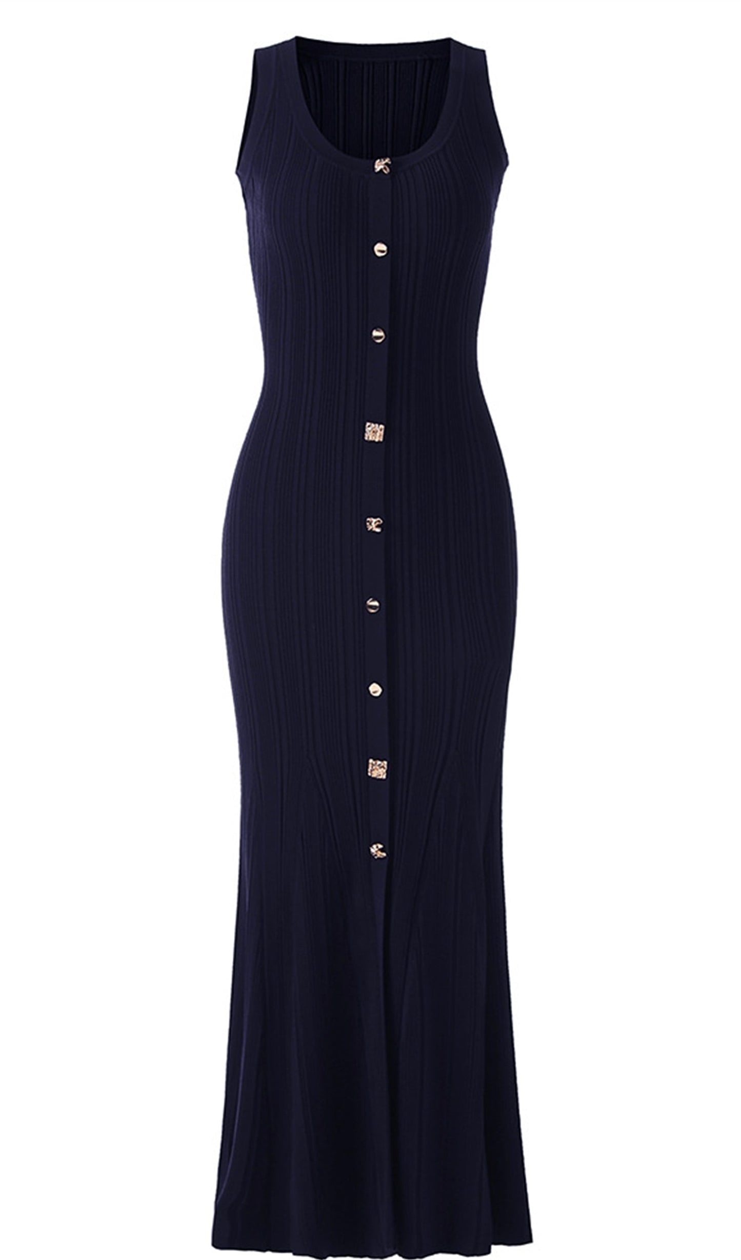 Metallic Button Knit Midi Dress