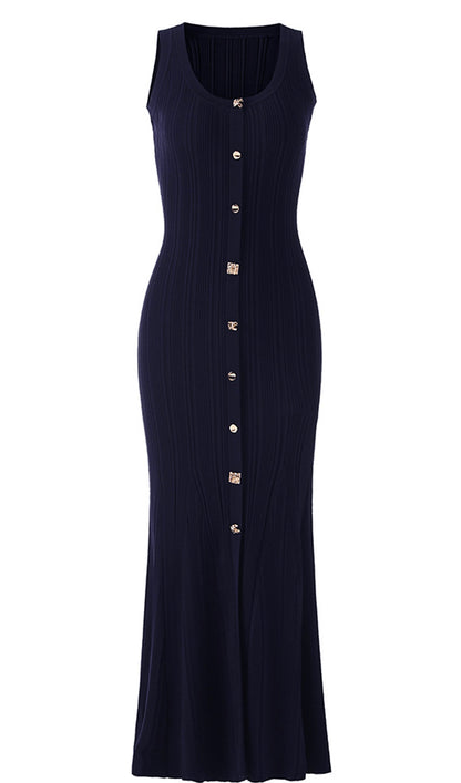 Metallic Button Knit Midi Dress
