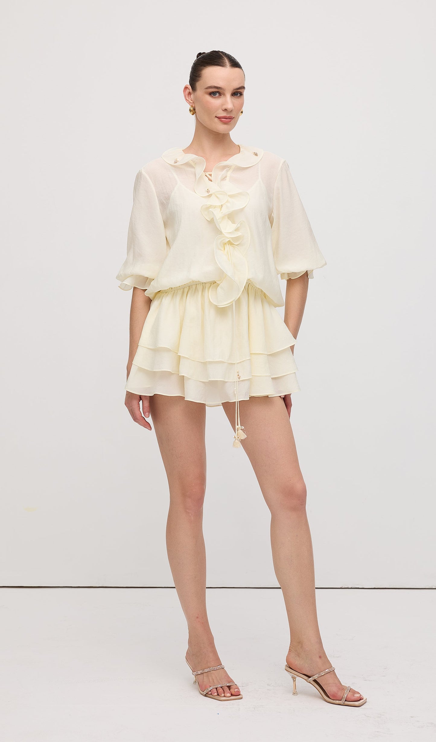 Solid Tiered Ruffles Mini Dress