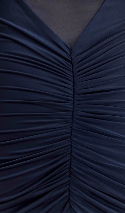 One Shoulder Slinky Ruched Maxi Dress-Blue