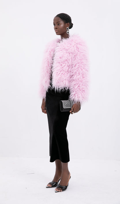 Short Shearling Jacket Coat-Cherry Blossom