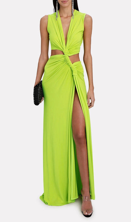 One-Shoulder Cut-Out Maxi Dress-Green