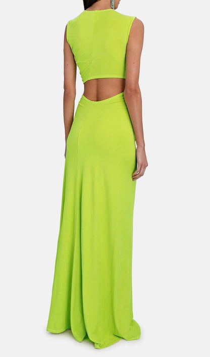 One-Shoulder Cut-Out Maxi Dress-Green