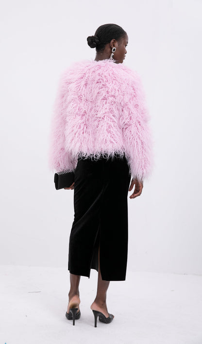 Short Shearling Jacket Coat-Cherry Blossom