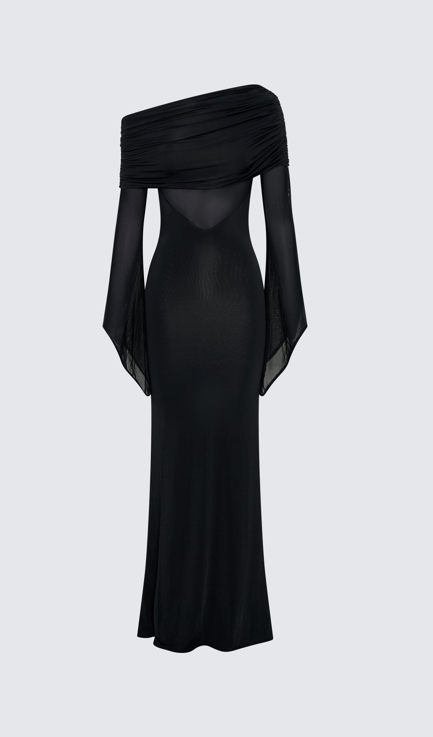 One Shoulder Slinky Ruched Maxi Dress-Blue