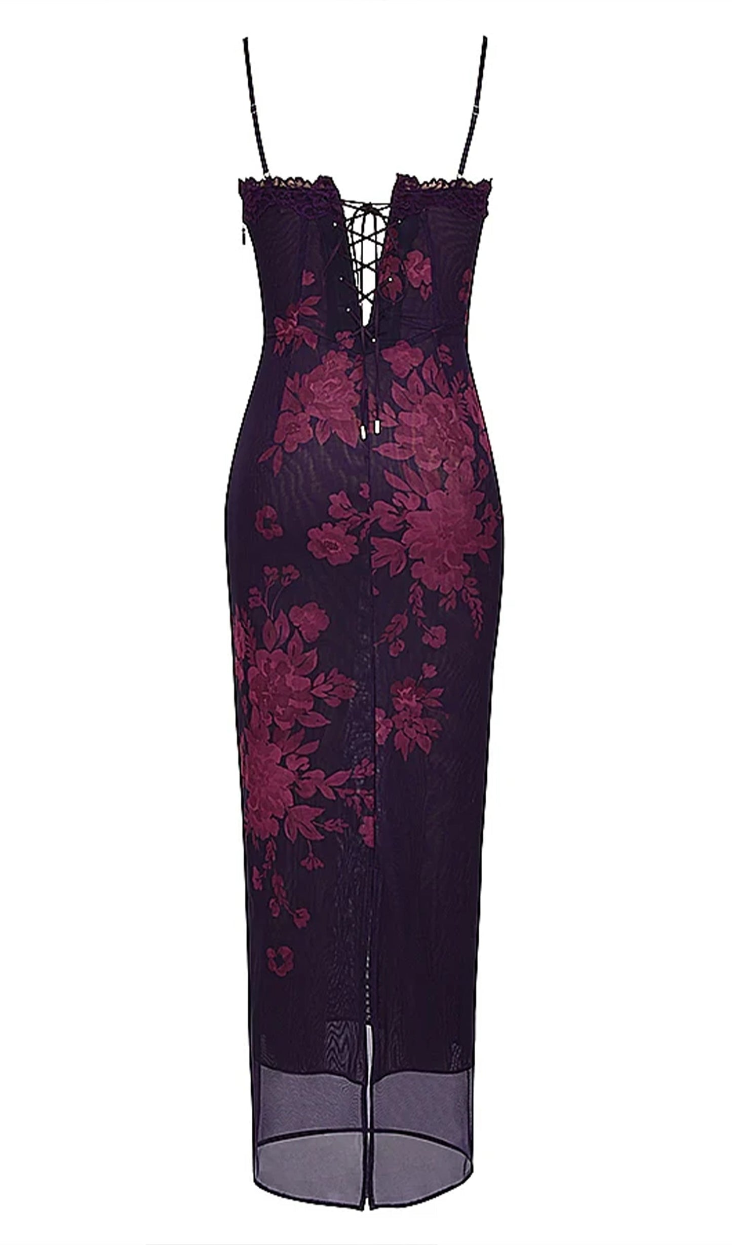 Trendy Tied Lace Floral Mesh Midi Dress