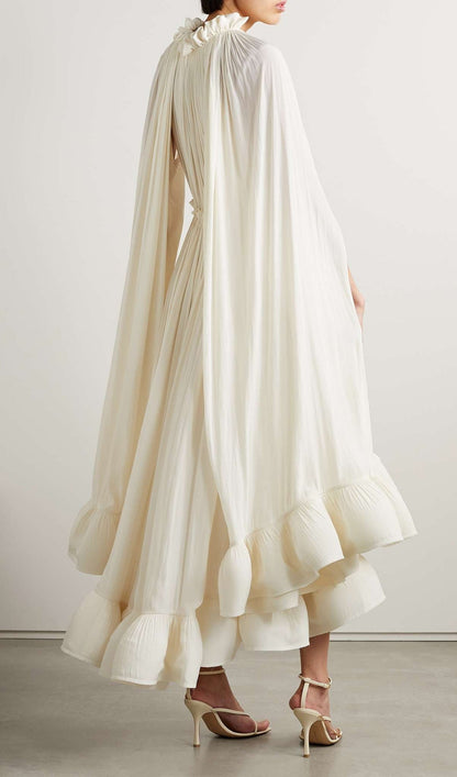 Cape Sleeve Pleated Baggy Midi Dress