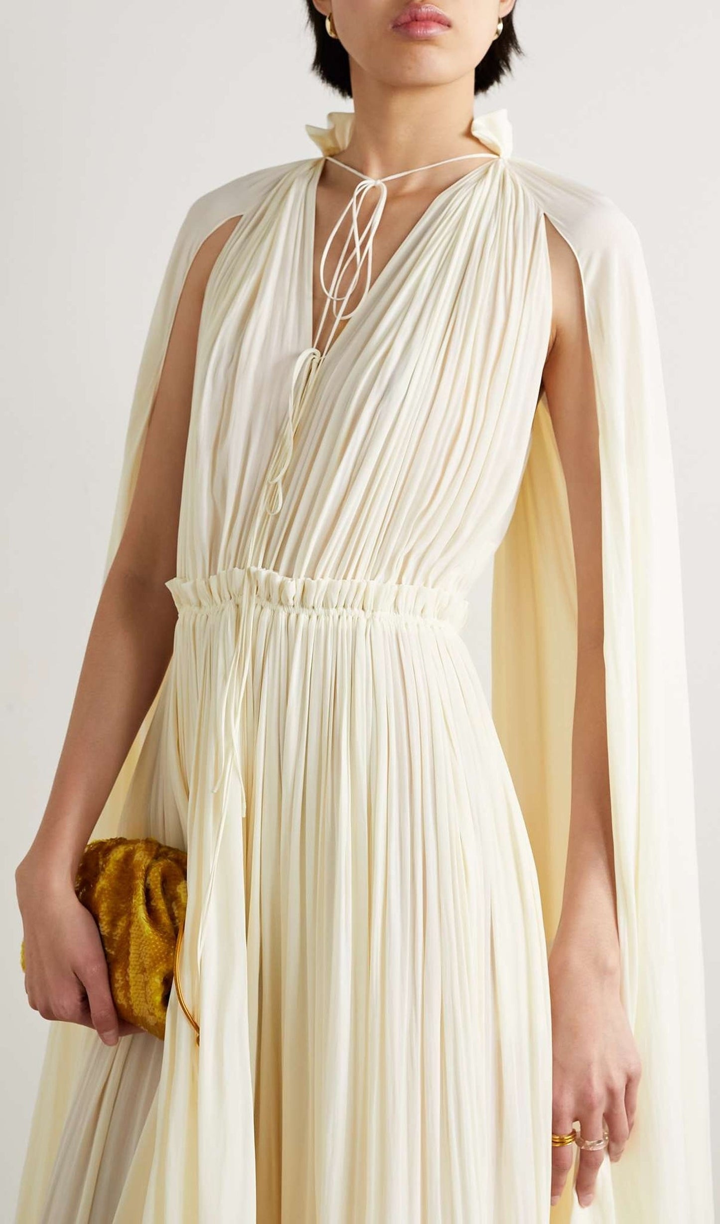 Cape Sleeve Pleated Baggy Midi Dress