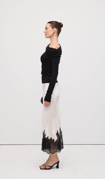 Lace Satin Midi Skirt