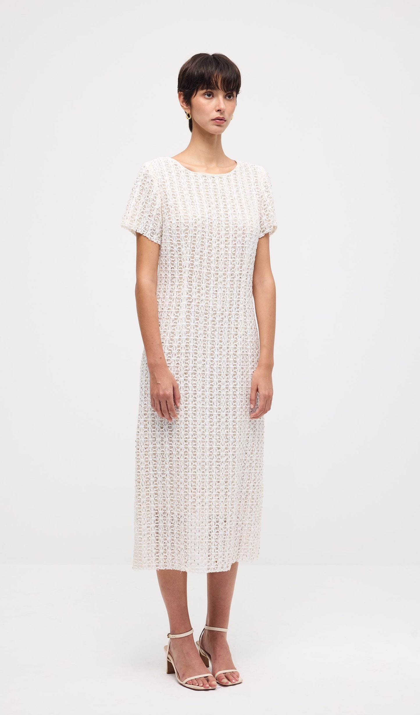Short Sleeve Crochet Midi Dress