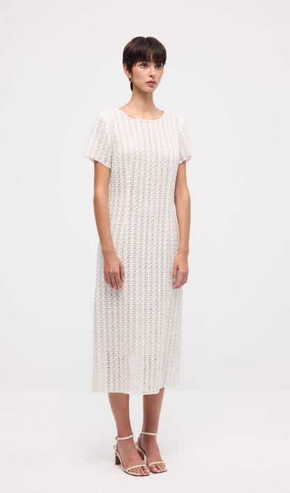 Short Sleeve Crochet Midi Dress