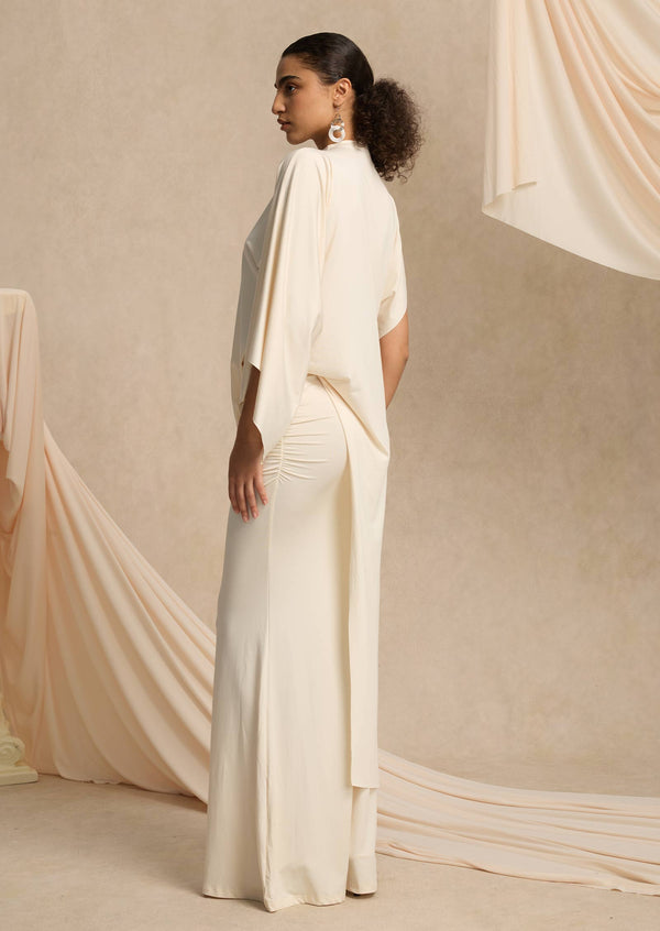 Hiba Asymmetrical Blouse & Maxi Skirt With Draped Set