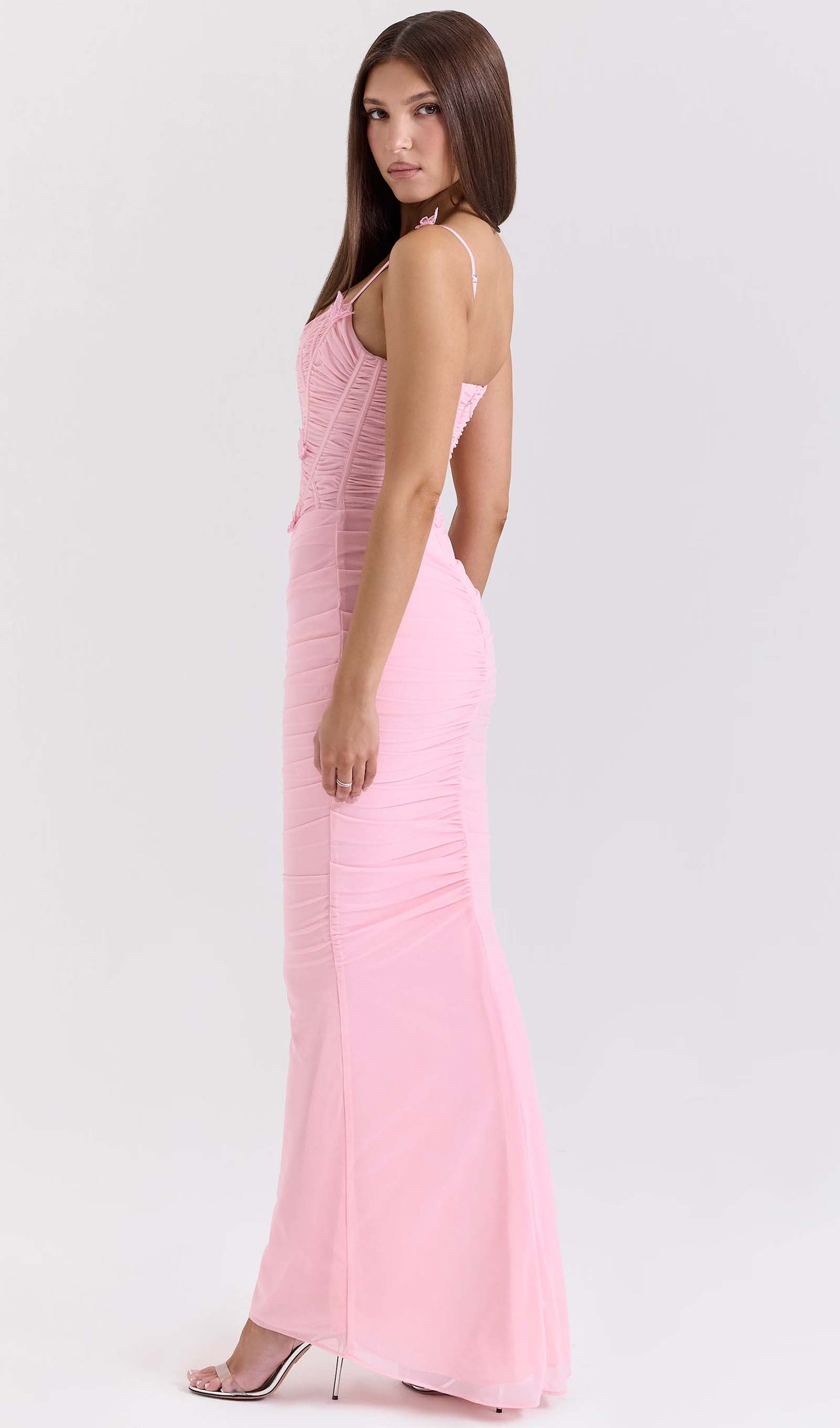 Solid Stretch Mesh Maxi Dress