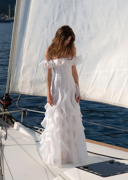 Off Shoulder Ruffled Layered Maxi Dress