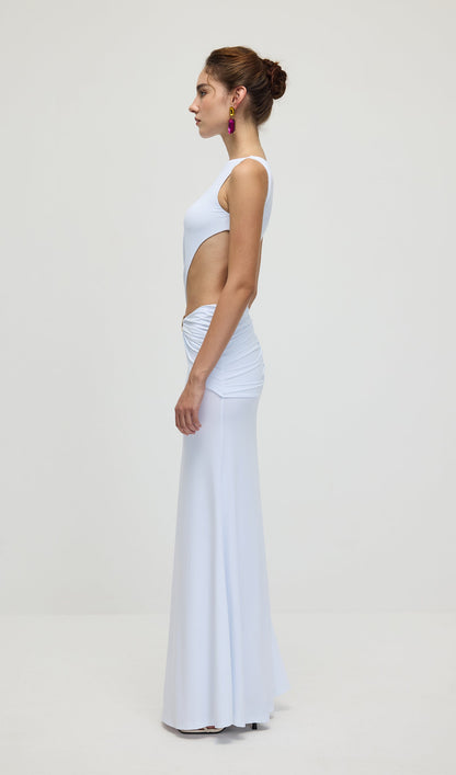 Draping And Shell Decorations Maxi Dress In White