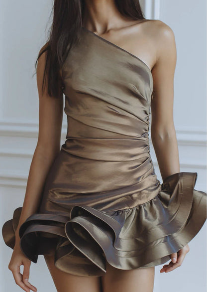 Asymmetrical One Shoulder Ruffle Mini Dress