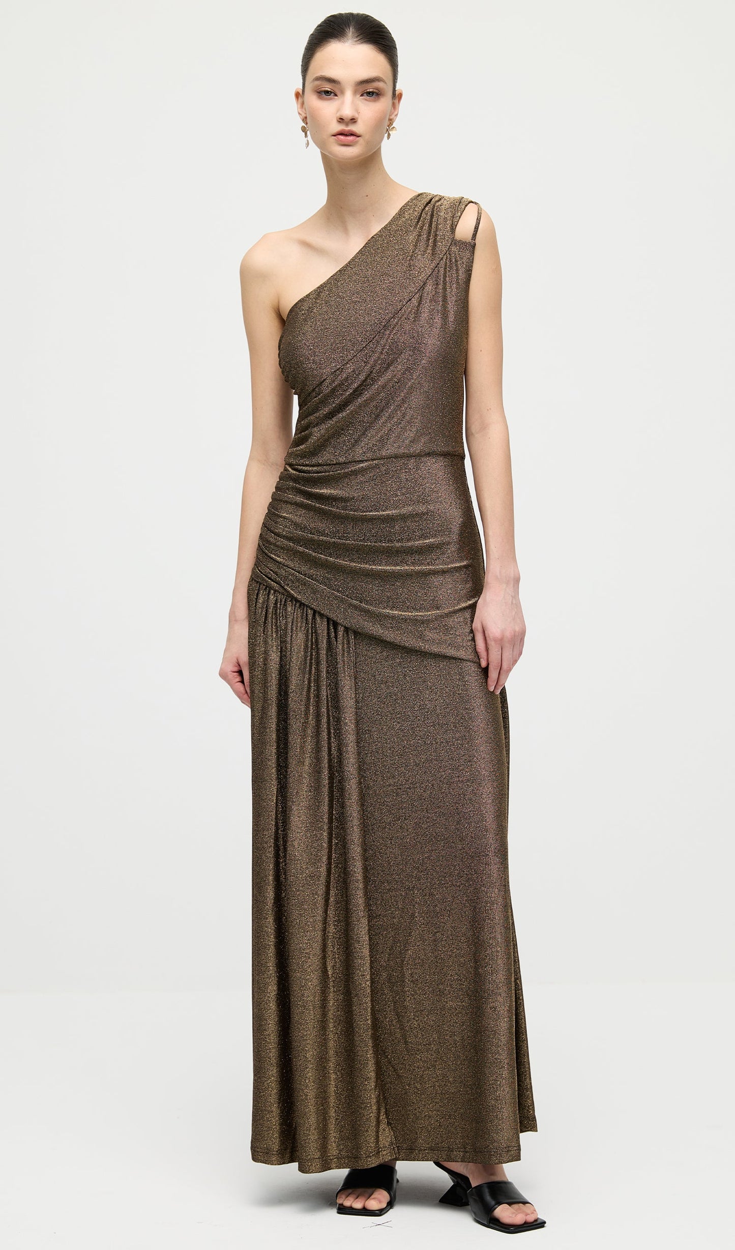 One Shoulder Glitter Split Maxi Dress