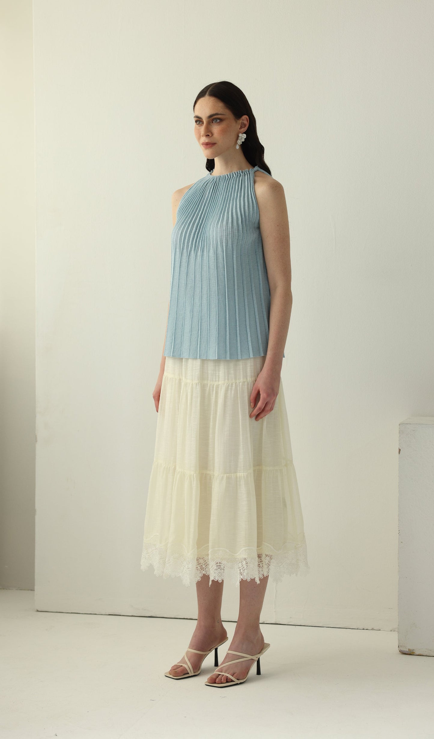 Pleated Halter Neck Sleeveless Top