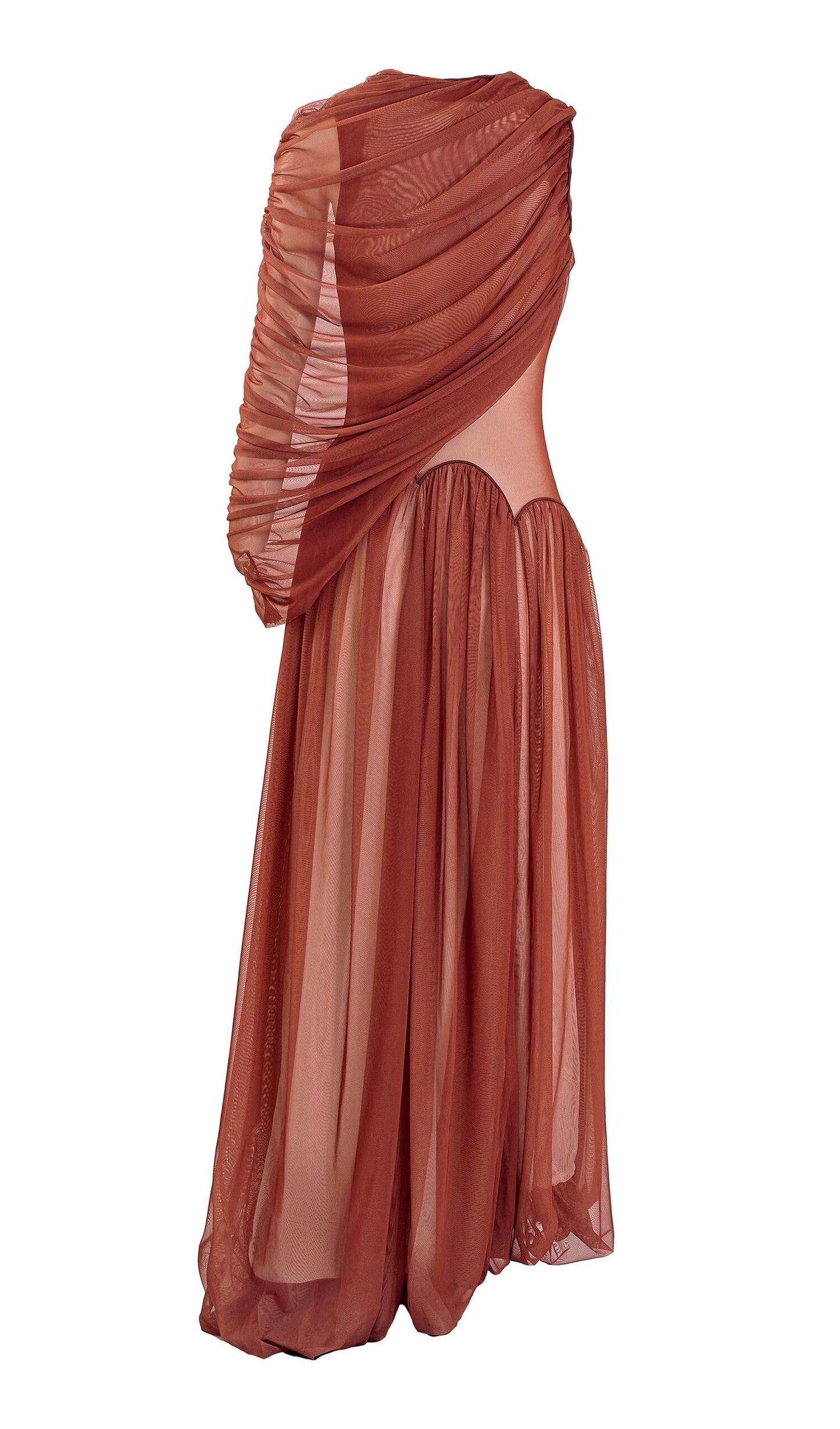 Cascade Draped Tulle-Blend Maxi Dress