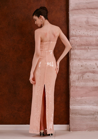 Cambria Bow Sequin Scalloped Maxi Dress In Pink