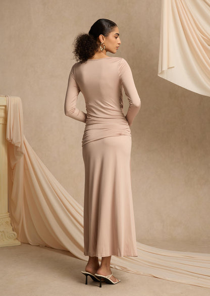 Layali Rose Maxi Dress With Metallic Decoration
