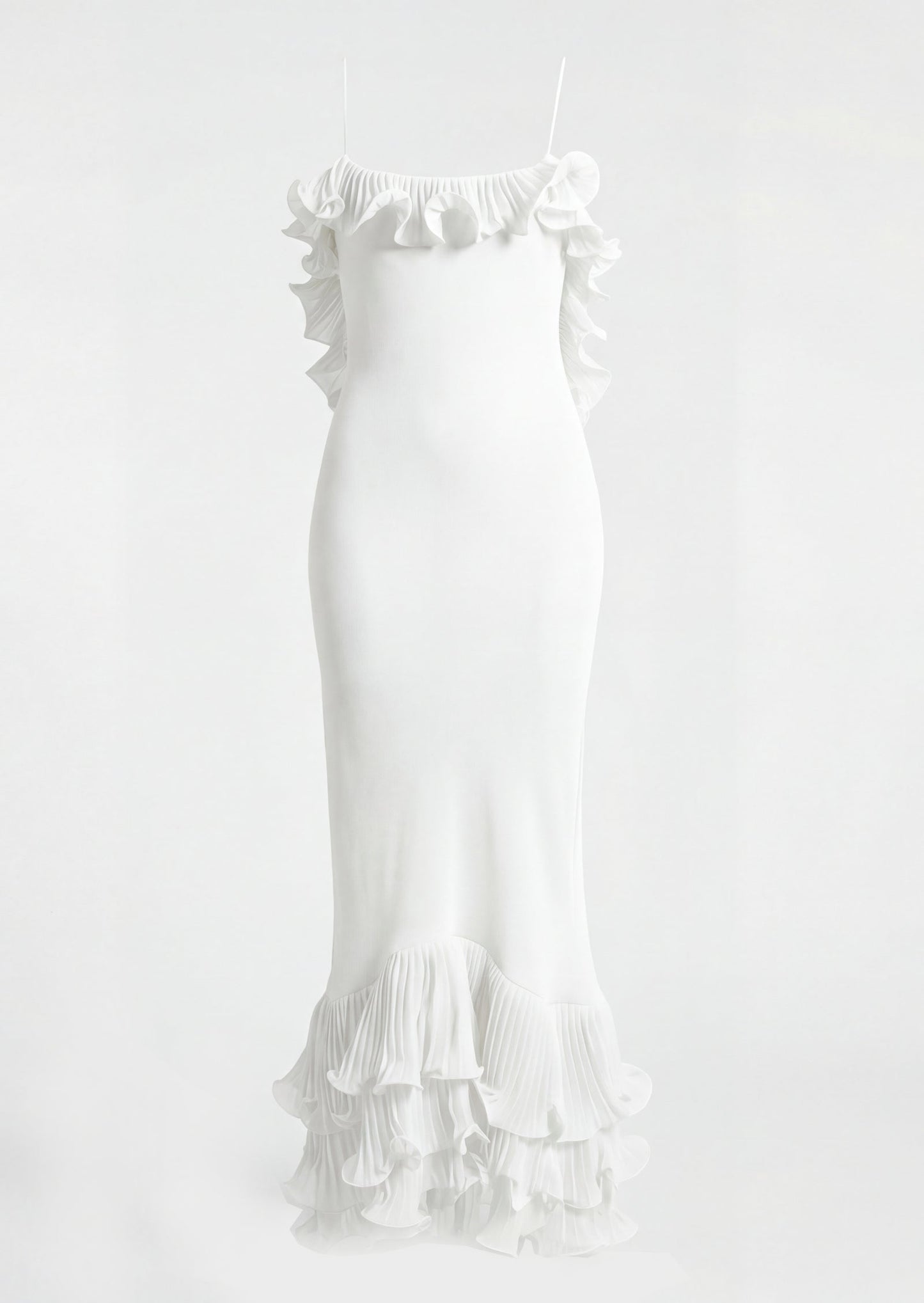 Delina Ruffle Open Back Mermaid Maxi Dress