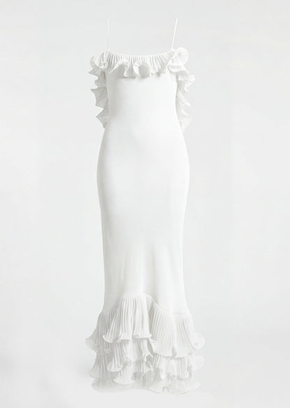Delina Ruffle Open Back Mermaid Maxi Dress