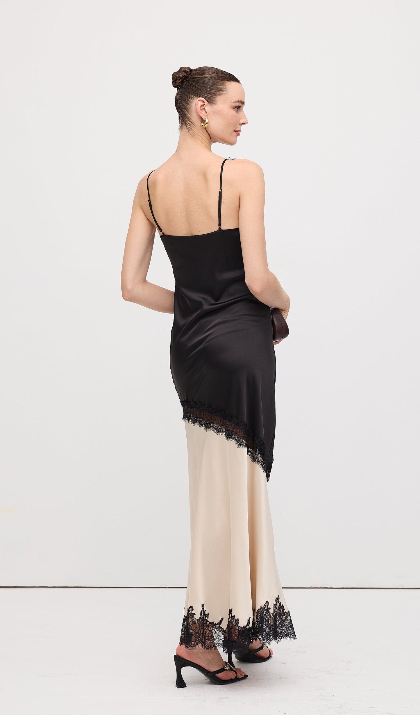 Diagonal Lace Slit Maxi Dress