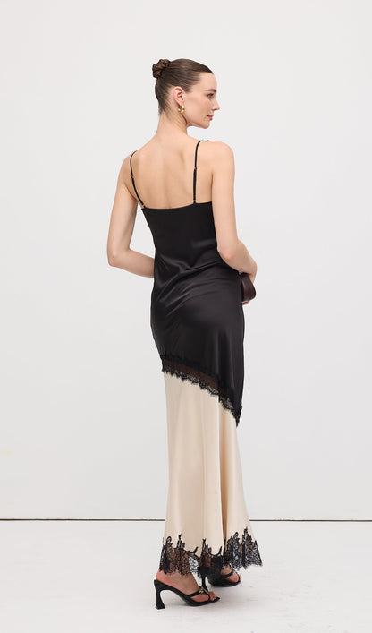 Diagonal Lace Slit Maxi Dress