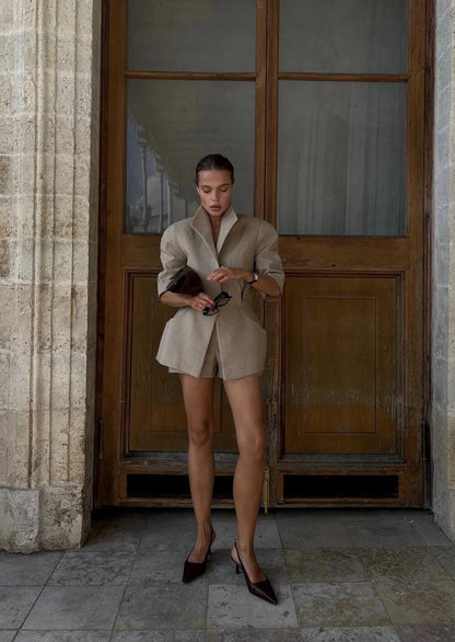Mid-Sleeve Suit Jacket & Shorts Set
