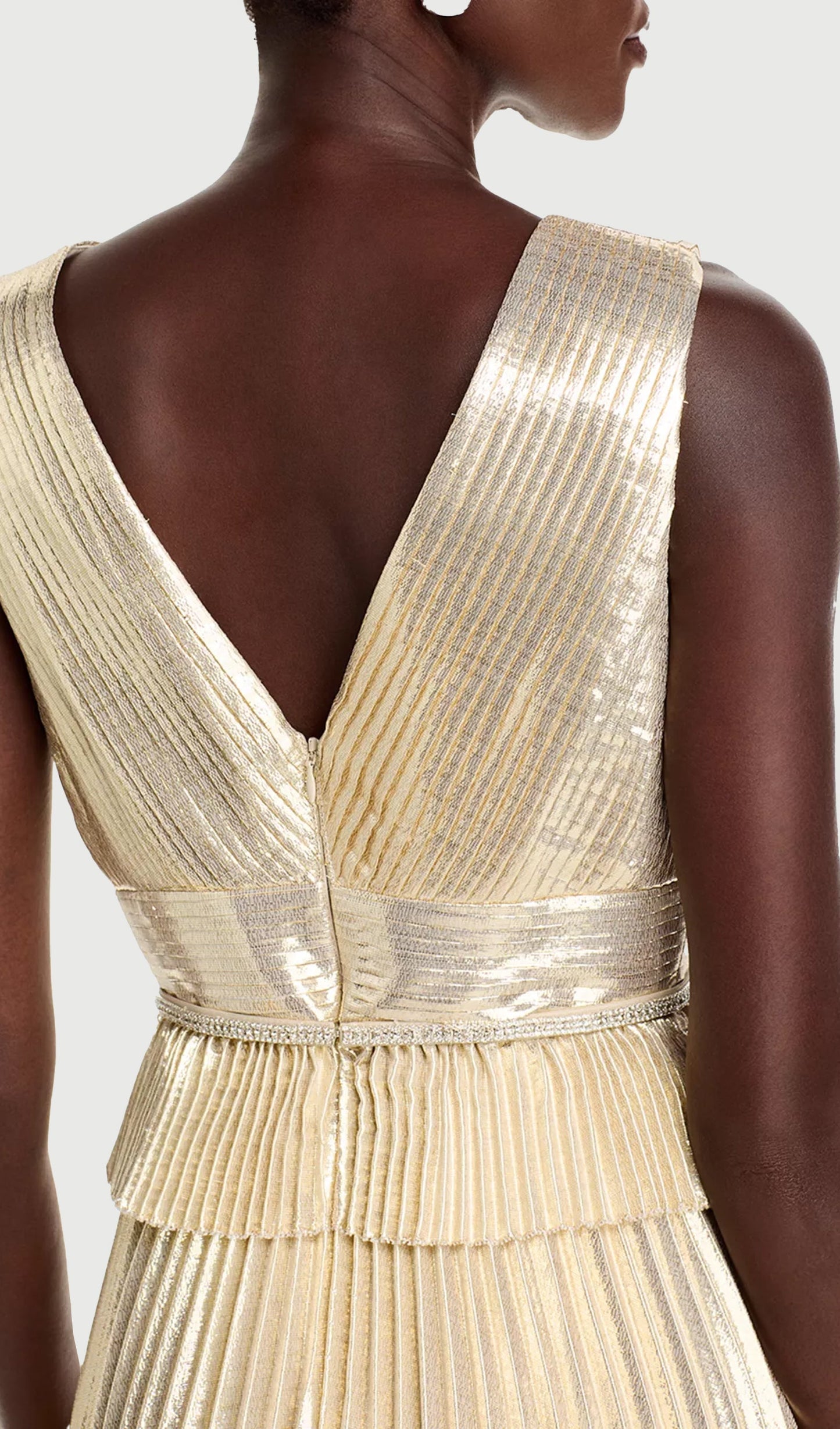 Gold Metallic V Neck Maxi Dress